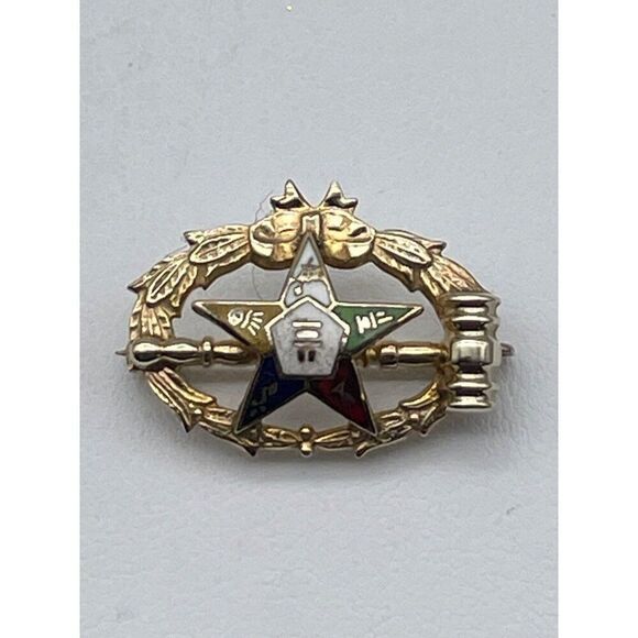 Vintage Eastern Star Emblem Pin 10K Gold signed Collectible Brooch - Picture 1 of 7